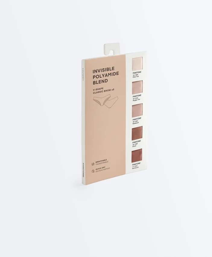 5 klasických kalhotek Pantone™ z neviditelné směsi polyamidu s výřezem do V 5 klasických kalhotek Pantone™ z neviditelné směsi polyamidu s výřezem do V