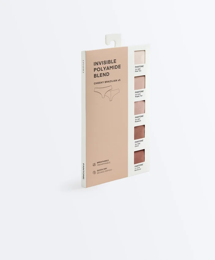 5 neviditelných brazilských kalhotek z polyamidové směsi Pantone™ 5 neviditelných brazilských kalhotek z polyamidové směsi Pantone™