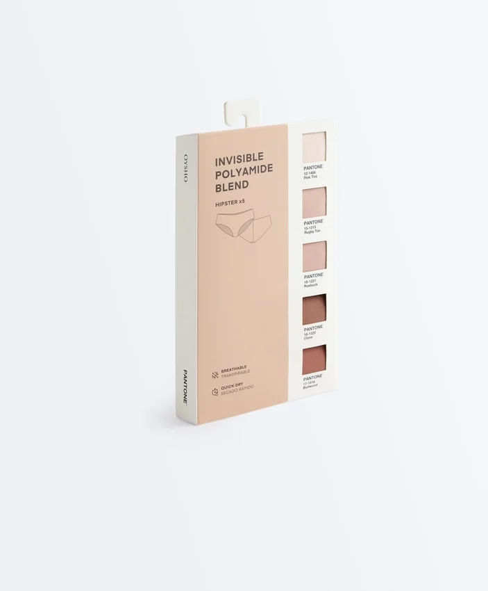 5 neviditelných kalhotek typu hipster ze směsi polyamidu Pantone™ 5 neviditelných kalhotek typu hipster ze směsi polyamidu Pantone™