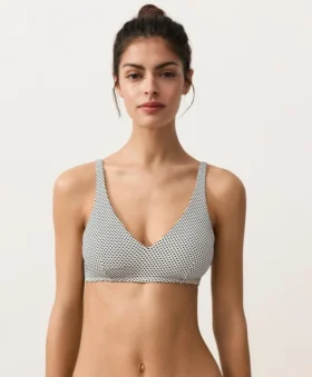 Žakárový bikini top s puntíky a zavázáním za krkem