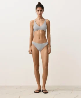Žakárový bikini top s puntíky a zavázáním za krkem