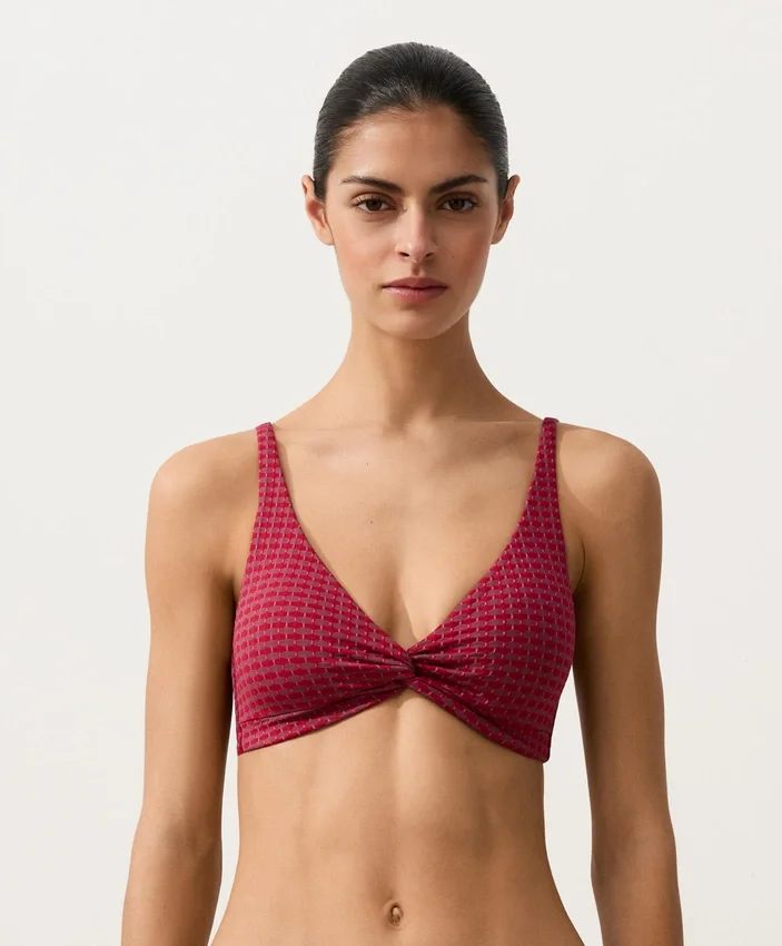 Geometrický žakárový bikini top s vázáním za krkem Geometrický žakárový bikini top s vázáním za krkem