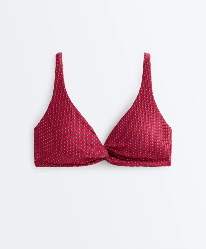 Geometrický žakárový bikini top s vázáním za krkem Geometrický žakárový bikini top s vázáním za krkem