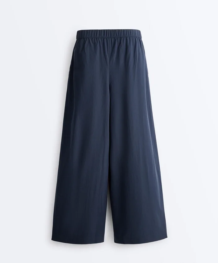 Široké kalhoty ze 100% bavlněného popelínu Široké kalhoty ze 100% bavlněného popelínu