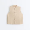 Košile bez rukávů se stojáčkem a knoflíky, vyrobená ze 100 % lnu Košile bez rukávů se stojáčkem a knoflíky, vyrobená ze 100 % lnu