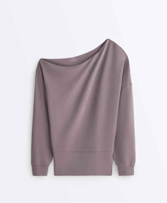 Mikina s asymetrickým výstřihem, nastavitelným pasem a Soft Touch modálem Mikina s asymetrickým výstřihem, nastavitelným pasem a Soft Touch modálem