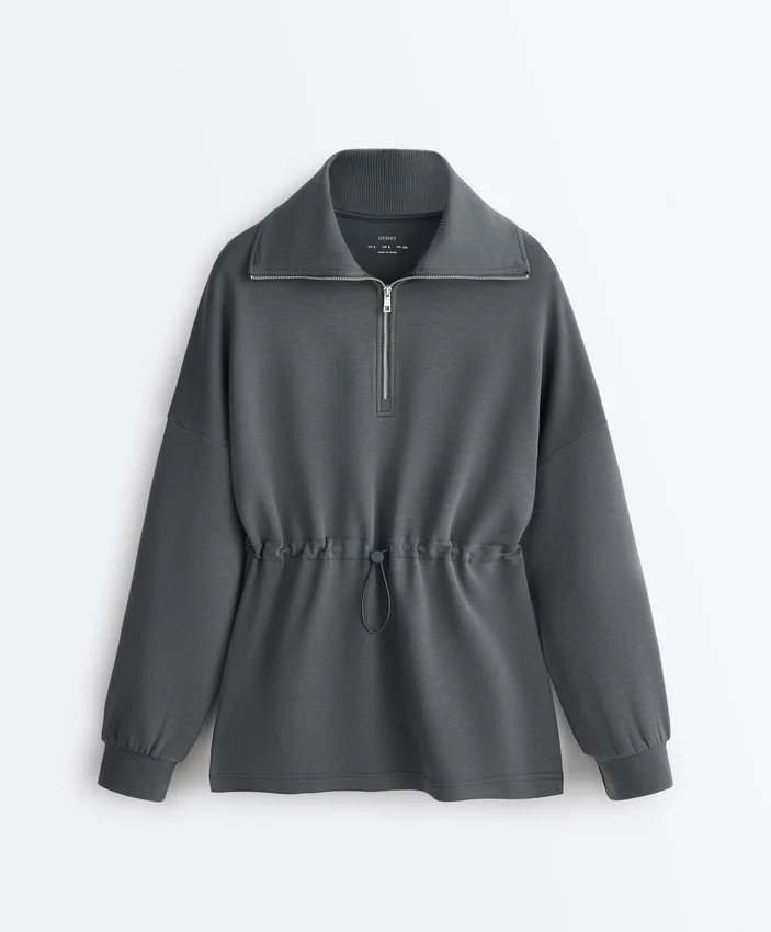 Mikina s polovičním zipem z materiálu Soft Touch modal Mikina s polovičním zipem z materiálu Soft Touch modal