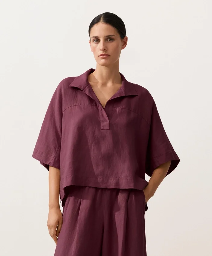 Oversize košile s krátkým rukávem ze 100 % lnu Oversize košile s krátkým rukávem ze 100 % lnu