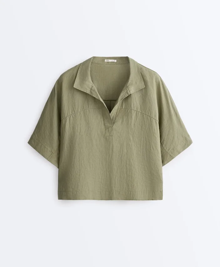 Oversize košile s krátkými rukávy v kraťasech ze 100 % lnu Oversize košile s krátkými rukávy v kraťasech ze 100 % lnu