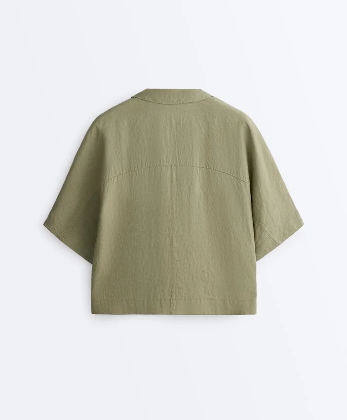 Oversize košile s krátkými rukávy v kraťasech ze 100 % lnu Oversize košile s krátkými rukávy v kraťasech ze 100 % lnu