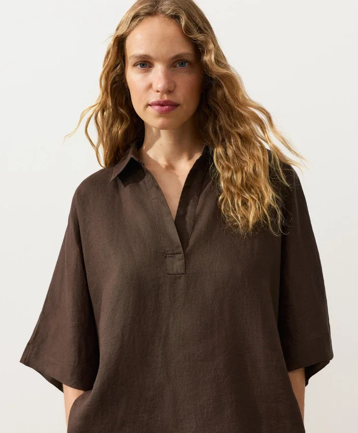 Oversize košile s krátkými rukávy ze 100% lnu Oversize košile s krátkými rukávy ze 100% lnu