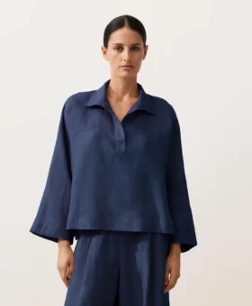Oversize polokošile s dlouhým rukávem ze 100 % lnu
