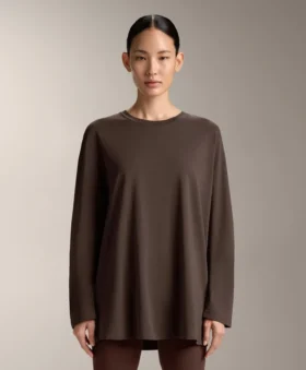 Oversize tričko s dlouhým rukávem z bavlněné směsi Oversize tričko s dlouhým rukávem z bavlněné směsi