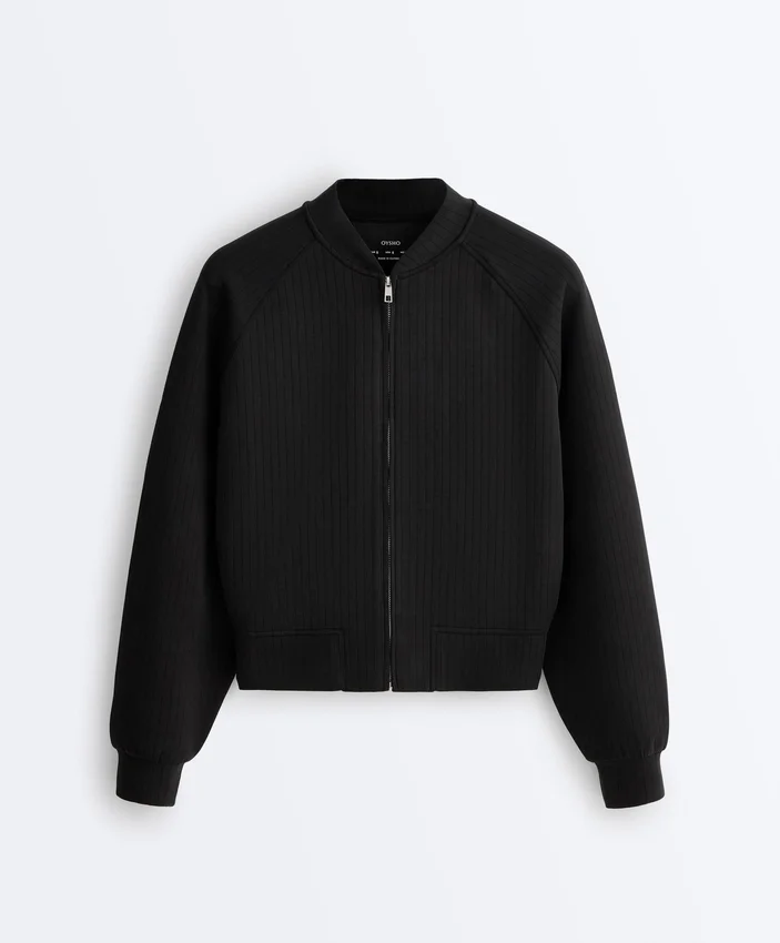 Pruhovaná bomber bundy z Soft Touch modalu Pruhovaná bomber bundy z Soft Touch modalu