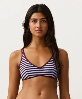 Pruhované texturované topy pro bikiny s vázáním za krkem