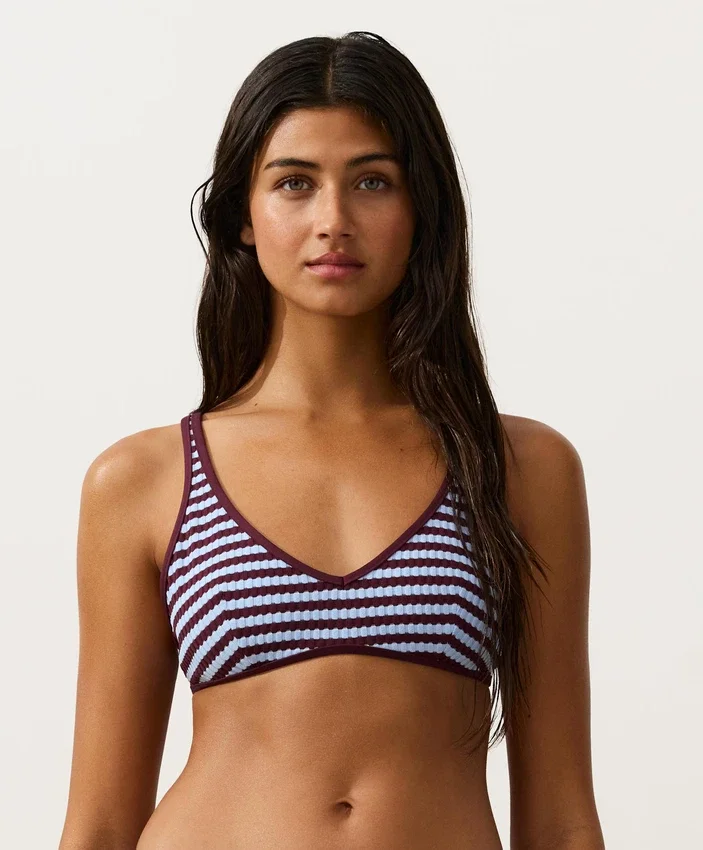 Pruhované texturované topy pro bikiny s vázáním za krkem Pruhované texturované topy pro bikiny s vázáním za krkem