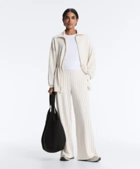 Soft Touch Pinstripe Wide Leg High Rise Trousers