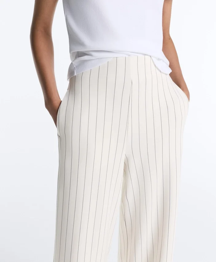 Soft Touch Pinstripe Wide Leg High Rise Trousers Soft Touch Pinstripe Wide Leg High Rise Trousers