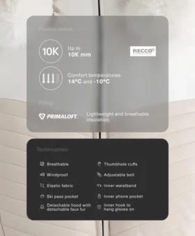 Super-Slim Fit Colourblock Primaloft® lyžařská voděodolná prošívaná bundy