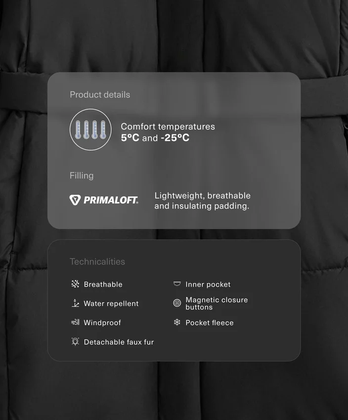 Vodoodpudivá dlouhá zateplená bundy Primaloft® Vodoodpudivá dlouhá zateplená bundy Primaloft®