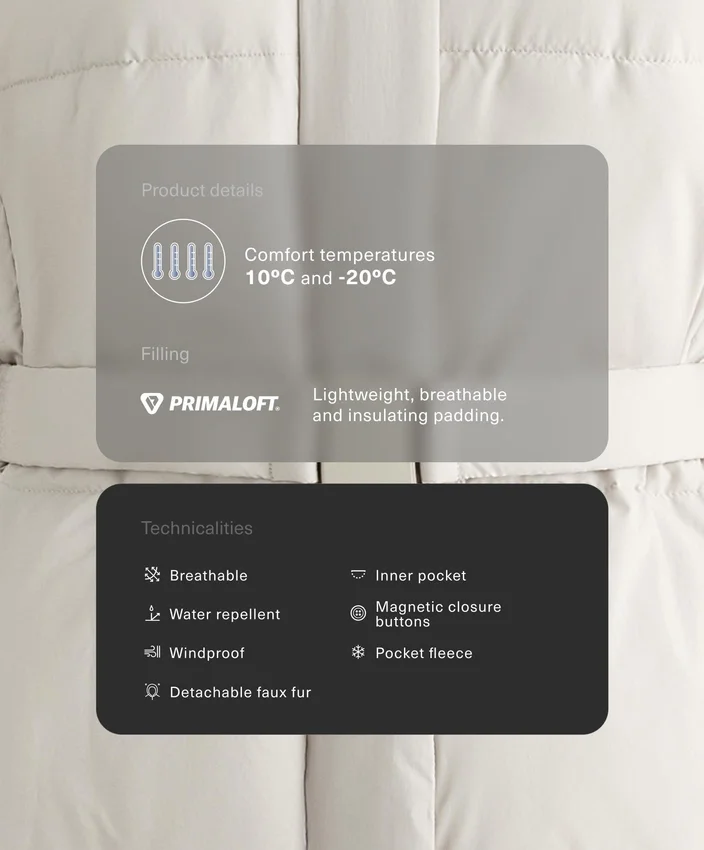 Vodoodpudivá polstrovaná bundy Midi z materiálu Primaloft® Vodoodpudivá polstrovaná bundy Midi z materiálu Primaloft®